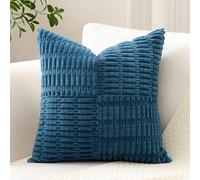 Sungeek Set of 1 Decorative Cushion Cover 45 x 45cm Soft Corduroy Striped Cross Patchwork Textured Pillow Case Boho Farmhouse Square Throw Pillow Cover for Sofa Bed Patio 18x18 Inch, Dusty Blue
