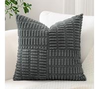 Sungeek Set of 1 Decorative Cushion Cover 50 x 50cm Soft Corduroy Striped Cross Patchwork Textured Pillow Case Boho Farmhouse Square Throw Pillow Cover for Sofa Bed Patio 20x20 Inch, Dark Grey