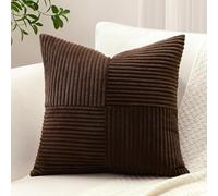 Sungeek Set of 1 Decorative Cushion Cover 50 x 50cm Soft Corduroy Striped Cross Patchwork Textured Pillow Covers Solid Square Throw Pillow Cases for Sofa Bed Patio 20x20 Inch, Dark Brown