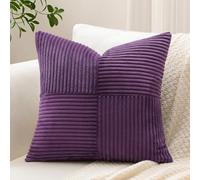 Sungeek Set of 1 Decorative Cushion Cover 50 x 50cm Soft Corduroy Striped Cross Patchwork Textured Pillow Covers Solid Square Throw Pillow Cases for Sofa Bed Patio 20x20 Inch, Purple
