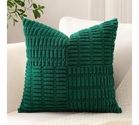Sungeek Set of 1 Decorative Cushion Cover 60 x 60cm Soft Corduroy Striped Cross Patchwork Textured Pillow Case Boho Farmhouse Square Throw Pillow Cover for Sofa Bed Patio 24x24 Inch, Dark Green
