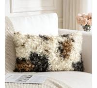 Sungeek Set of 1 Faux Fur Boucle Decorative Cushion Cover 30x50cm Soft Cozy Plush Throw Pillow Case Velvet Lumbar Pillow Cover 12x20 Inch for Sofa Couch Bedroom Living Room, Beige Brown Dark Grey
