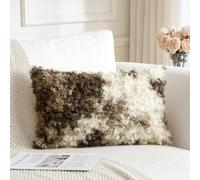 Sungeek Set of 1 Faux Fur Boucle Decorative Cushion Cover 40x60cm Soft Cozy Plush Throw Pillow Case Velvet Lumbar Pillow Cover 16x24 Inch for Sofa Couch Bedroom Living Room, Beige Dark Brown
