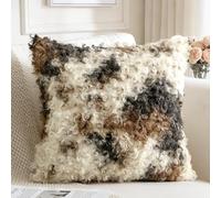 Sungeek Set of 1 Faux Fur Boucle Decorative Cushion Cover 60x60cm Soft Cozy Plush Throw Pillow Case Velvet Square Pillow Cover 24x24 Inch for Sofa Couch Bedroom Living Room, Beige Brown Dark Grey