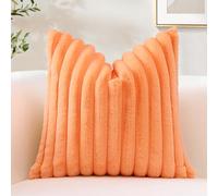 Sungeek Set of 1 Orange Faux Rabbit Fur Cushion Cover 40x40 cm, Soft Cozy Plush Striped Decorative Throw Pillow Covers 16x16 Inch Velvet Square Pillowcases for Sofa Bedroom