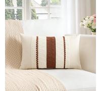 Sungeek Set of 1 Rust Boho Decorative Cushion Cover 40x60cm Soft Cotton Throw Pillow Case Farmhouse Rustic Woven Textured Lumbar Pillow Cover 16x24 Inch for Sofa Bed Couch Patio Living Room