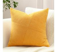 Sungeek Set of 1 Soft Corduroy Decorative Cushion Cover 45x45cm Striped Pinwheel Patchwork Textured Throw Pillow Cases Farmhouse Solid Square Pillow Covers 18x18 Inch for Sofa Bed Couch, Gold Yellow
