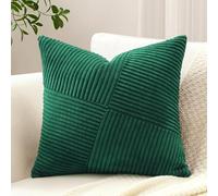Sungeek Set of 1 Soft Corduroy Decorative Cushion Cover 45x45cm Striped Pinwheel Patchwork Textured Throw Pillow Cases Farmhouse Solid Square Pillow Covers 18x18 Inch for Sofa Bed Couch, Dark Green