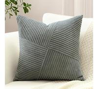 Sungeek Set of 1 Soft Corduroy Decorative Cushion Cover 45x45cm Striped Pinwheel Patchwork Textured Throw Pillow Cases Farmhouse Solid Square Pillow Covers 18x18 Inch for Sofa Bed Couch, Dark Grey