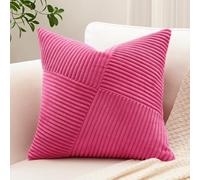 Sungeek Set of 1 Soft Corduroy Decorative Cushion Cover 50x50cm Striped Pinwheel Patchwork Textured Throw Pillow Cases Farmhouse Solid Square Pillow Covers 20x20 Inch for Sofa Bed Couch, Hot Pink