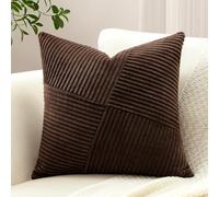 Sungeek Set of 1 Soft Corduroy Decorative Cushion Cover 50x50cm Striped Pinwheel Patchwork Textured Throw Pillow Cases Farmhouse Solid Square Pillow Covers 20x20 Inch for Sofa Bed Couch, Dark Brown