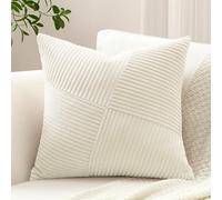 Sungeek Set of 1 Soft Corduroy Decorative Cushion Cover 50x50cm Striped Pinwheel Patchwork Textured Throw Pillow Cases Farmhouse Solid Square Pillow Covers 20x20 Inch for Sofa Bed Couch, Cream White