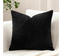 Sungeek Set of 1 Soft Corduroy Decorative Cushion Cover 60x60cm Striped Pinwheel Patchwork Textured Throw Pillow Cases Farmhouse Solid Square Pillow Covers 24x24 Inch for Sofa Bed Couch, Black
