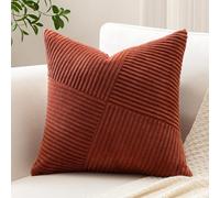 Sungeek Set of 1 Soft Corduroy Decorative Cushion Cover 60x60cm Striped Pinwheel Patchwork Textured Throw Pillow Cases Farmhouse Solid Square Pillow Covers 24x24 Inch for Sofa Bed Couch, Dark Rust