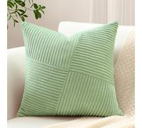 Sungeek Set of 1 Soft Corduroy Decorative Cushion Cover 60x60cm Striped Pinwheel Patchwork Textured Throw Pillow Cases Farmhouse Solid Square Pillow Covers 24x24 Inch for Sofa Bed Couch, Sage Green