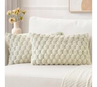 Sungeek Set of 2 Beige Fluffy Faux Fur Cushion Covers 30x50 cm, Soft Cozy Plush Velvet Decorative Throw Pillow Covers 12x20 Inch Lumbar Pillowcases for Sofa Couch Bed Living Room