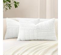 Sungeek Set of 2 Decorative Cushion Covers 30 x 50cm Soft Corduroy Striped Cross Patchwork Textured Pillow Cases Boho Farmhouse Lumbar Throw Pillow Covers for Sofa Bed Patio 12x20 Inch, White