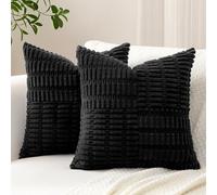 Sungeek Set of 2 Decorative Cushion Covers 40 x 40cm Soft Corduroy Striped Cross Patchwork Textured Pillow Cases Boho Farmhouse Square Throw Pillow Covers for Sofa Bed Patio 16x16 Inch, Black