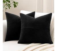 Sungeek Set of 2 Decorative Cushion Covers 40 x 40cm Soft Corduroy Striped Cross Patchwork Textured Pillow Covers Solid Square Throw Pillow Cases for Sofa Bed Patio 16x16 Inch, Black