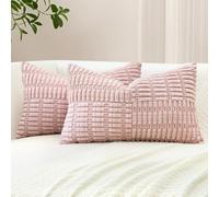 Sungeek Set of 2 Decorative Cushion Covers 40 x 60cm Soft Corduroy Striped Cross Patchwork Textured Pillow Cases Boho Farmhouse Lumbar Throw Pillow Covers for Sofa Bed Patio 16x24 Inch, Pink