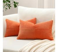 Sungeek Set of 2 Decorative Cushion Covers 40 x 60cm Soft Corduroy Striped Cross Patchwork Textured Pillow Covers Solid Lumbar Throw Pillow Cases for Sofa Bed Patio 16x24 Inch, Rust
