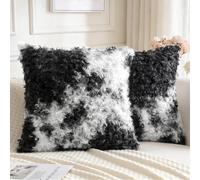 Sungeek Set of 2 Faux Fur Boucle Decorative Cushion Covers 40x40cm Soft Cozy Plush Throw Pillow Cases Velvet Square Pillow Covers 16x16 Inch for Sofa Couch Bedroom Living Room, White Black