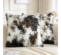 Sungeek Set of 2 Faux Fur Boucle Decorative Cushion Covers 45x45cm Soft Cozy Plush Throw Pillow Cases Velvet Square Pillow Covers 18x18 Inch for Sofa Couch Bedroom Living Room, White Brown Black