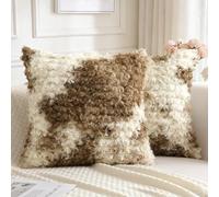 Sungeek Set of 2 Faux Fur Boucle Decorative Cushion Covers 50x50cm Soft Cozy Plush Throw Pillow Cases Velvet Square Pillow Covers 20x20 Inch for Sofa Couch Bedroom Living Room, Beige Light Brown