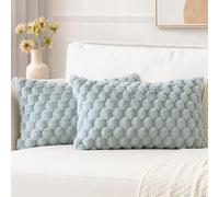 Sungeek Set of 2 Light Grey Fluffy Faux Fur Cushion Covers 40x60 cm, Soft Cozy Plush Velvet Decorative Throw Pillow Covers 16x24 Inch Lumbar Pillowcases for Sofa Couch Bed Living Room