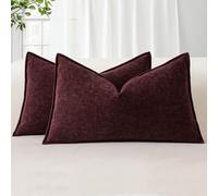 Sungeek Set of 2 Soft Chenille Cushion Covers 30x50cm Lumbar Decorative Throw Pillow Covers with Stitched Edge Solid Dyed Pillow Cases Covers for Home Decor Couch Sofa Bed Living Room, Bordeaux Red