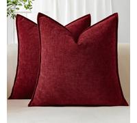 Sungeek Set of 2 Soft Chenille Cushion Covers 40x40cm Square Decorative Throw Pillow Covers with Stitched Edge Solid Dyed Pillow Cases Covers for Home Decor Couch Sofa Bed Living Room, Dark Red