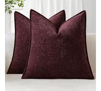 Sungeek Set of 2 Soft Chenille Cushion Covers 50x50cm Square Decorative Throw Pillow Covers with Stitched Edge Solid Dyed Pillow Cases Covers for Home Decor Couch Sofa Bed Living Room, Bordeaux Red