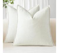 Sungeek Set of 2 Soft Chenille Cushion Covers 60x60cm Square Decorative Throw Pillow Covers with Stitched Edge Solid Dyed Pillow Cases Covers for Home Decor Couch Sofa Bed Living Room, Cream White