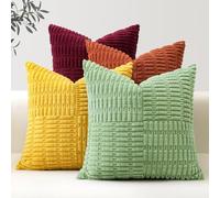 Sungeek Set of 4 Decorative Cushion Covers 50 x 50cm Soft Corduroy Striped Patchwork Boho Farmhouse Throw Pillow Cases, Fall Mix and Match Home Decor for Couch Bed Patio 20x20 Inch, Yellow Rust