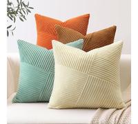 Sungeek Set of 4 Decorative Cushion Covers Soft Corduroy Boho Farmhouse Square Throw Pillow Cases Fall Mix and Match Home Decor for Sofa Couch Bedroom Living Room 60x60cm, Orange Teal