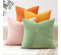 Sungeek Set of 4 Decorative Cushion Covers Soft Corduroy Boho Farmhouse Square Throw Pillow Cases Mix and Match Home Decor for Sofa Couch Bedroom Living Room 40x40cm, Orange Pink
