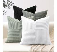 Sungeek Set of 4 Decorative Cushion Covers Soft Striped Corduroy Boho Square Throw Pillow Cases Mix and Match Home Decor for Sofa Couch Living Room Bedroom Farmhouse 55x55cm, Black White