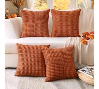 Sungeek Set of 4 Fall Cushion Covers 40 x 40 cm Cross Striped Corduroy Decorative Throw Pillow Covers with Invisible Zipper Autumn Home Decor for Sofa Couch Bed Farmhouse Patio, Rust