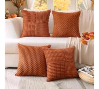 Sungeek Set of 4 Fall Decorative Cushion Covers 45 x 45 cm Cross Striped Corduroy Square Throw Pillow Covers with Invisible Zipper Autumn Home Decor for Sofa Couch Bed Farmhouse Patio, Rust