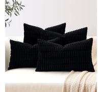 Sungeek Set of 4 Soft Corduroy Decorative Cushion Covers 40x60cm Lumbar Striped Throw Pillow Covers 16x24 Inch for Sofa Couch Living Room Patio Farmhouse Boho Home Decor Pillowcases (Black)