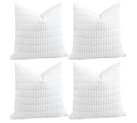 Sungeek Set of 4 Soft Corduroy Decorative Cushion Covers 55x55cm Square Striped Throw Pillow Covers 22x22 Inch for Sofa Couch Living Room Patio Farmhouse Boho Home Decor Pillowcases (White)