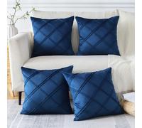Sungeek Set of 4 Soft Velvet Decorative Cushion Covers Diamond Pattern Pillow Covers with Invisible Zipper Square Throw Pillow Cases for Sofa Car Patio Bedroom Living Room (45x45 cm, Navy Blue)
