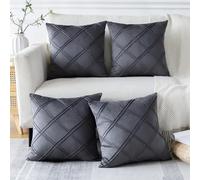 Sungeek Set of 4 Soft Velvet Decorative Cushion Covers Diamond Pattern Pillow Covers with Invisible Zipper Square Throw Pillow Cases for Sofa Car Patio Bedroom Living Room (40x40 cm, Dark Grey)