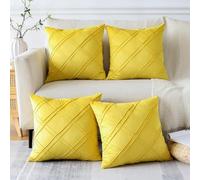 Sungeek Set of 4 Soft Velvet Decorative Cushion Covers Diamond Pattern Pillow Covers with Invisible Zipper Square Throw Pillow Cases for Sofa Car Patio Bedroom Living Room (45x45 cm, Yellow)