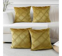 Sungeek Set of 4 Soft Velvet Decorative Cushion Covers Diamond Pattern Pillow Covers with Invisible Zipper Square Throw Pillow Cases for Sofa Car Patio Bedroom Living Room (40x40 cm, Golden)