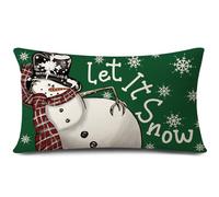 Sungeek Snowman Christmas Cushion Cover 30x50 cm, Let it Snow Snowflake Green Pillow Cover Winter Holiday Xmas Decorative Lumbar Throw Pillow Case for Sofa Couch Bedroom Living Room