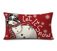 Sungeek Snowman Christmas Cushion Cover 30x50 cm, Let it Snow Snowflake Red Pillow Cover Winter Holiday Xmas Decorative Lumbar Throw Pillow Case for Sofa Couch Bedroom Living Room