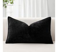 Sungeek Soft Chenille Cushion Cover 40x60cm Lumbar Decorative Throw Pillow Cover with Stitched Edge Solid Dyed Pillow Case Cover for Home Decor Couch Sofa Bed Living Room, Black