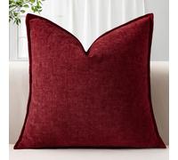 Sungeek Soft Chenille Cushion Cover 50x50cm Square Decorative Throw Pillow Cover with Stitched Edge Solid Dyed Pillow Case Cover for Home Decor Couch Sofa Bed Living Room, Dark Red