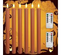 SUNGEGE Orange Flameless Taper Candles, 6 Pack, 0.78 x 9.9 Inches, LED Flickering with 2 Remotes, Battery Operated for Halloween, Fall, and Thanksgiving Decorations